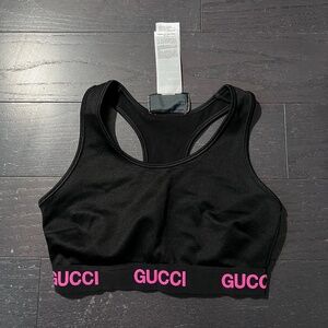NEW GUCCI Sports Bra black/pink Logo Band Bralette Size Small women